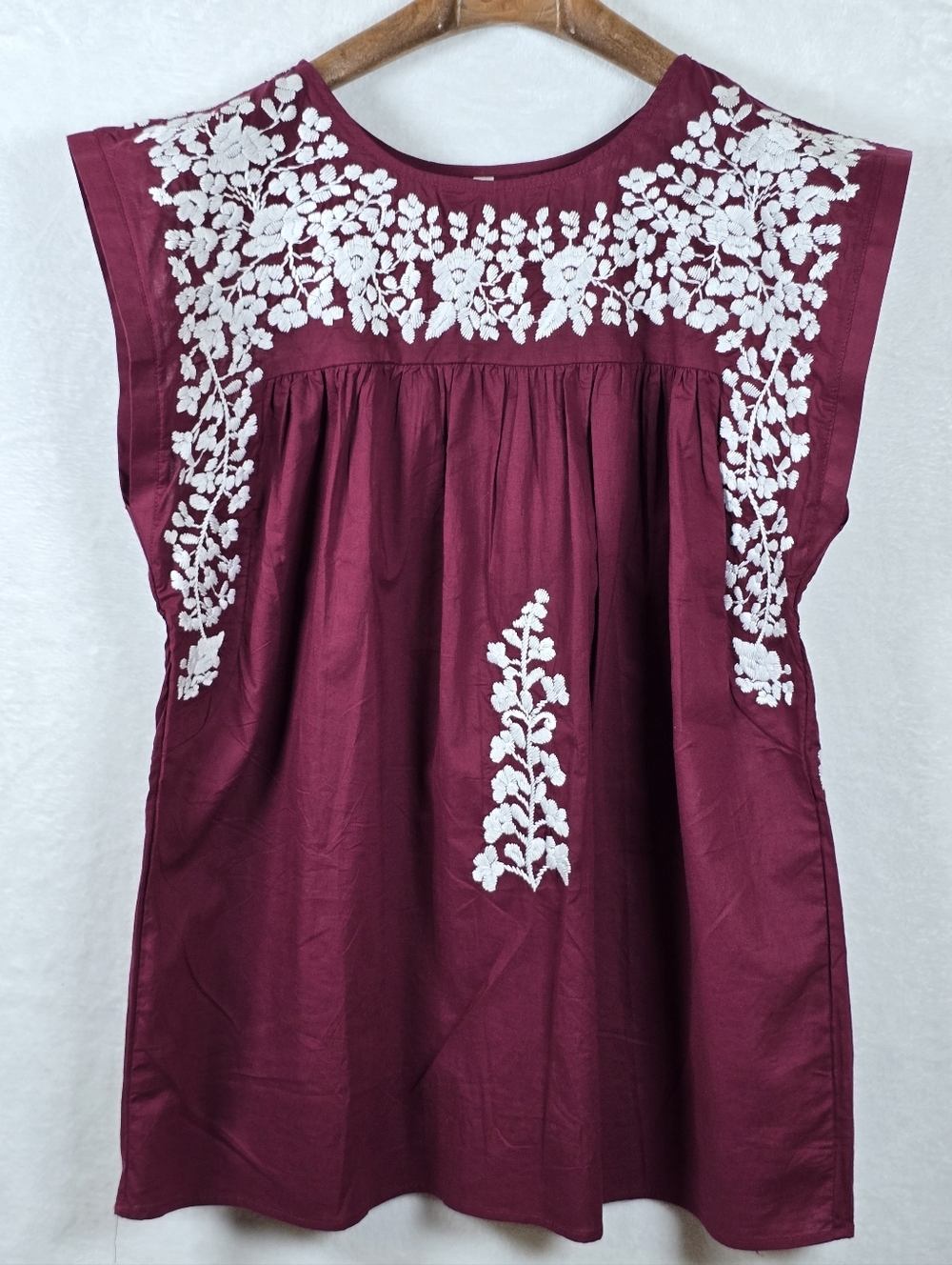 Spirit Dress- Cotton Floral Embroidered Peasant Tunic Top Boho Blouse Sz. Large